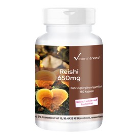 Reishi 650 mg - with 1950 mg Reishi Powder per Daily Dose - Ganoderma Lucidum - Vegan - For 3 Months Vitamintrend®