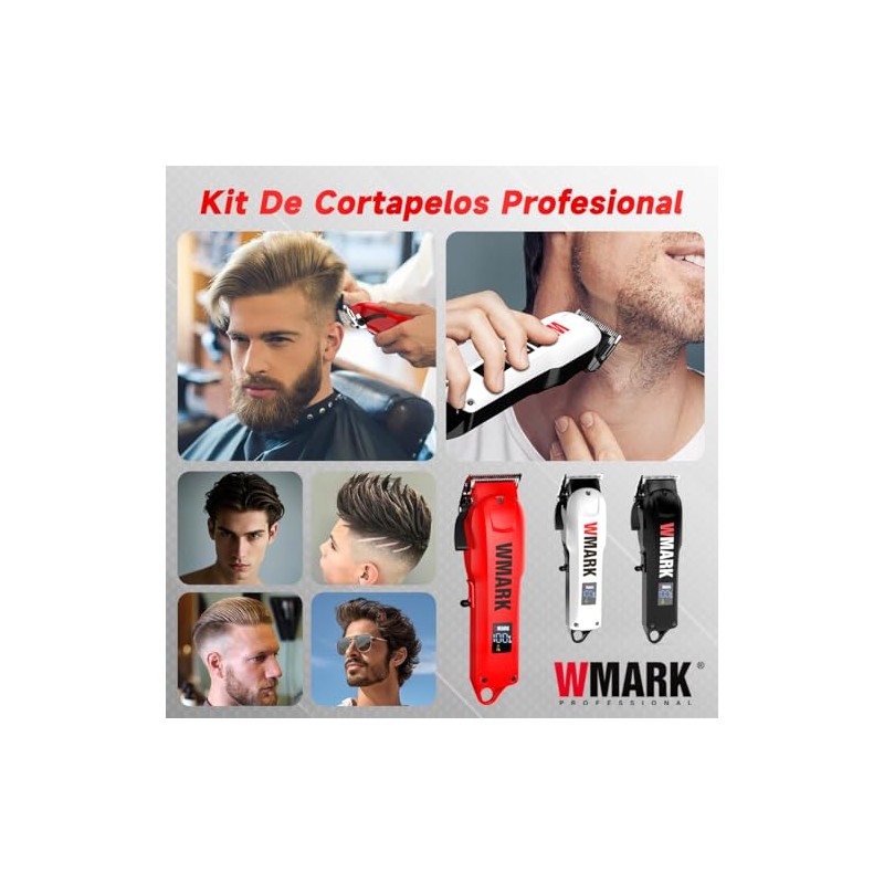 WMARK 1005 Máquina Cortar Cabello Profesional Inalámbrica, Rojo