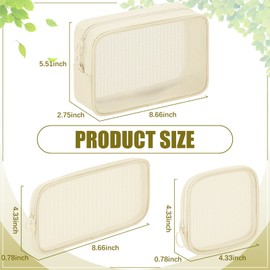 4 bolsas de maquillaje de malla, bolsa de cosméticos de viaje, bolsa de aseo con cierre, mini portátil, cosméticos, bolsa de aseo de viaje para artículos de cambiador diarios, accesorios, Beige, Small, Large, Medium