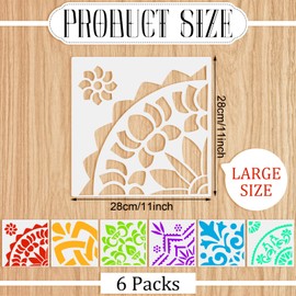 Watersay 6 Set Diwali Large Rangoli Stencil 11" x 11" Reusable Plastic Mandala Painting Stencil Indian Traditional Festival Painting on Wood Floor Wall Tile Fabric Furniture DIY Craft(Classic Style)