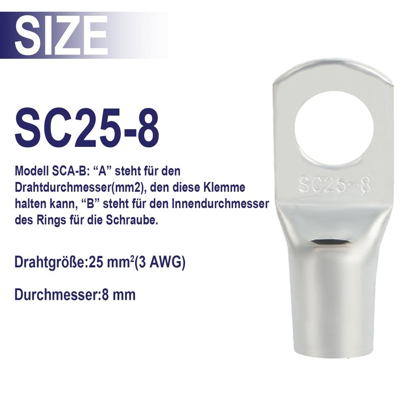 Pack of 20 Cable Lugs 10 mm2 Tube Cable Lug