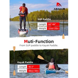 Abahub 4-Piece SUP Paddle/Kayak Oar, Adjustable Stand up Paddleboard Paddles, Lightweight Aluminum Alloy PU Coated Shaft Clear Wood Print Plastic Blade
