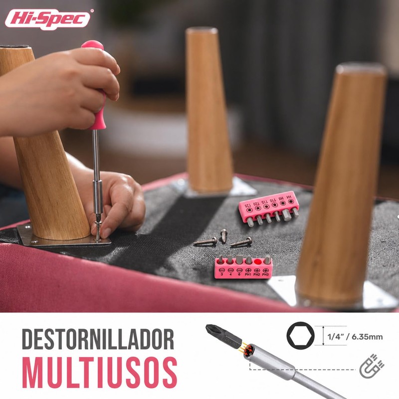 Hi-Spec Juego de Herramientas Rosa Compacto de 25 Piezas para