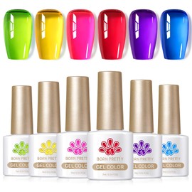 Born Pretty Born Pretty Jelly Gel Nail Polish Spring Summer Ice Jelly Neon Gel Polish Crystal Transparent Gel Polish Green Yellow Hot Pink Red Blue Purple Nail Art Varnish Manicure 6PCS Neon Garden