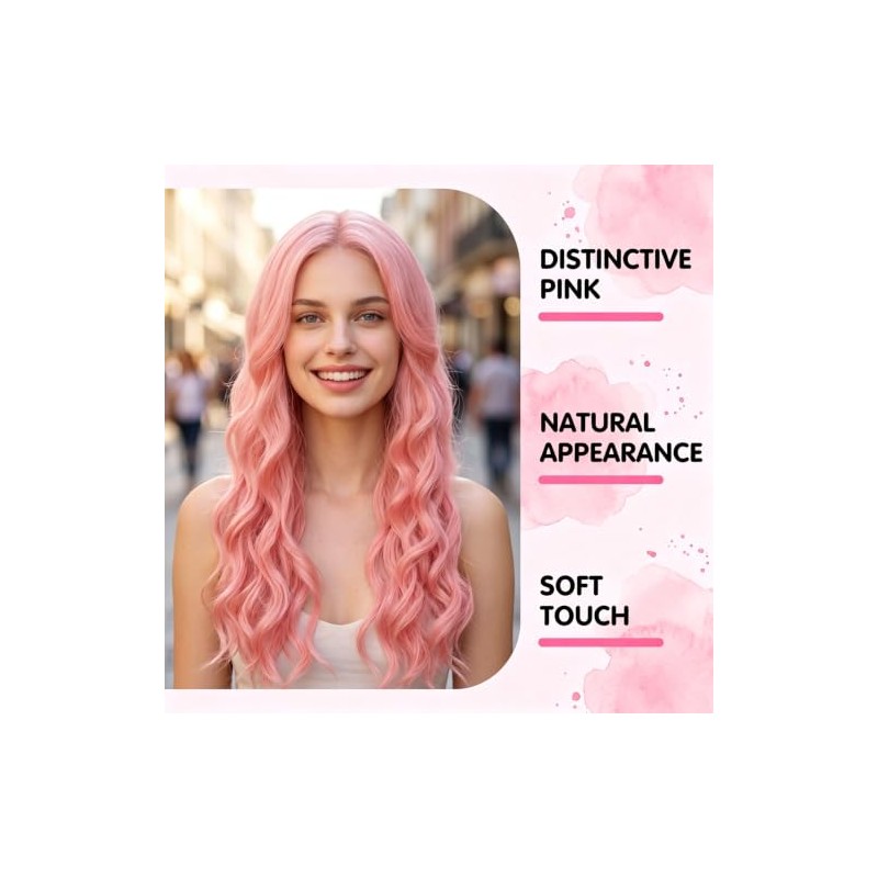 24 In Long Light Pink Wavy Wig for Women