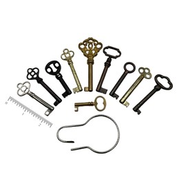 Universal Skeleton Key Set - Works with 1/2 Inch Keyholes Only - Generic Hollow Barrel Vintage Keys for Antique Furniture - Cabinet Doors, Grandfather Clocks, Dresser Drawers (Set of 10 Keys)