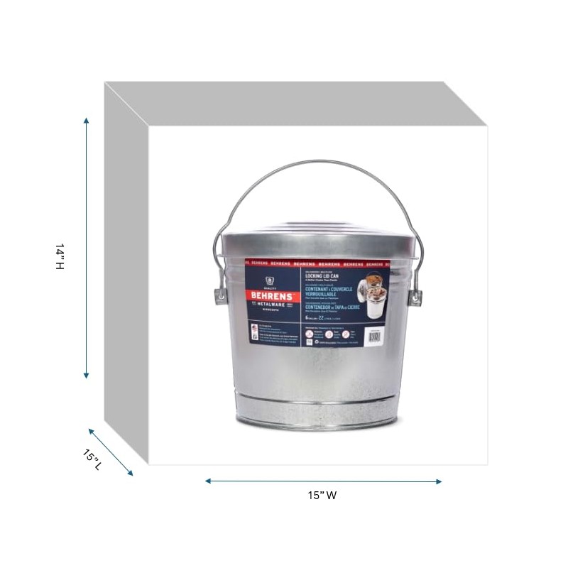 Behrens 6 Gallon Rust Proof Galvanized Steel Locking Lid Dry