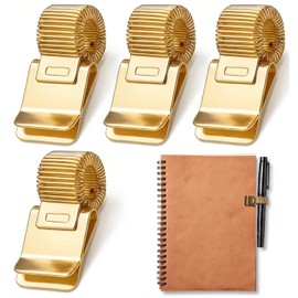 4 Pcs Notebook Pen Holder, Gold Adjustable Pen Clip Holder for Journal