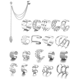 MYGLOAR 20 Piece Clip On Earrings Set, 925 Silver Earrings, Adjustable Ear Clips for Women, Earrings, Ear Bone Clip Earrings, Wrap Earrings, Fake Stud Earrings, Silver