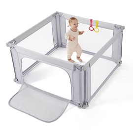 Cosola Baby Playpen 47x47 Inch Playpen,Adjustable Playard for Babies and Toddlers,Small Baby Play Pens,Indoor Outdoor Play Yard for Infants with Zipper Door＆360°Mesh Cloth,Grey
