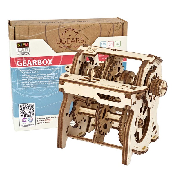UGEARS STEM Gearbox Model Kit - Creative Wooden Model Kits for Adults, Teens and Children - DIY Mechanical Science Kit for Self Assembly - Unique Educational and Engineering 3D Puzzles with App