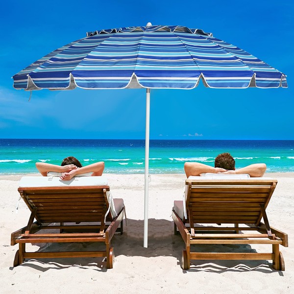 Tangkula 8FT Navy Blue Beach Umbrella, Portable with Sand Anchor,