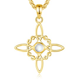 AEONSLOVE Witch Knot Necklace Women's 925 Silver Irish Celtic Knot Chain with Moonstone Obsidian Witch Pendant Witch Knot Jewellery, Sterling Silver Sterling silver Moonstone