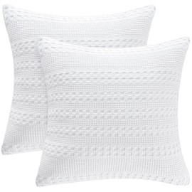PHF 100% Cotton Waffle Weave Euro Sham Covers, 2 Pack 26" x 26" Pillow Covers for Elegant Home Decorative, No Insert, Aesthetic Decorative Euro Throw Pillow Covers for Bed Couch Sofa, White