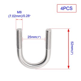 U Bolt, 4 Sets 25mm (1) Inside Width 304 Stainless Steel M8 Round U-shaped Bolts, U-Shaped Metal Plate with Screw Nut Fastener, 22/23mm Pipe, Boat, and Other Home and Industrial Applications M8*25