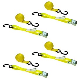 US Cargo Control 1 Inch x 20 Foot Yellow Cam Buckle Tie Down Strap with Vinyl Coated S-Hooks 4 Pack
