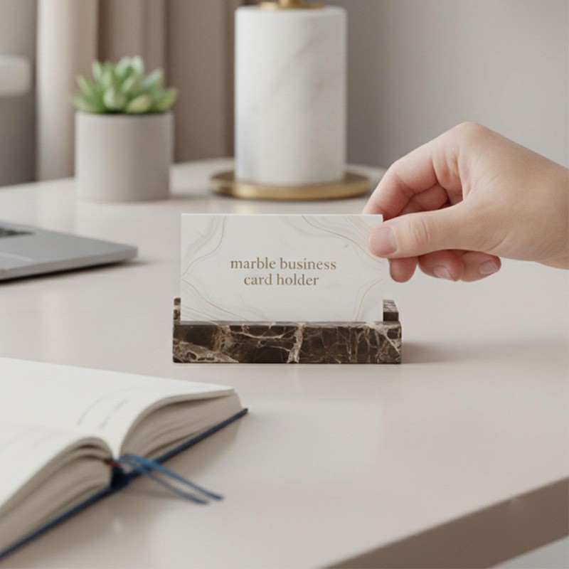 NAVISSORY Marble Business Card Holder for Desk, Brown Card Display