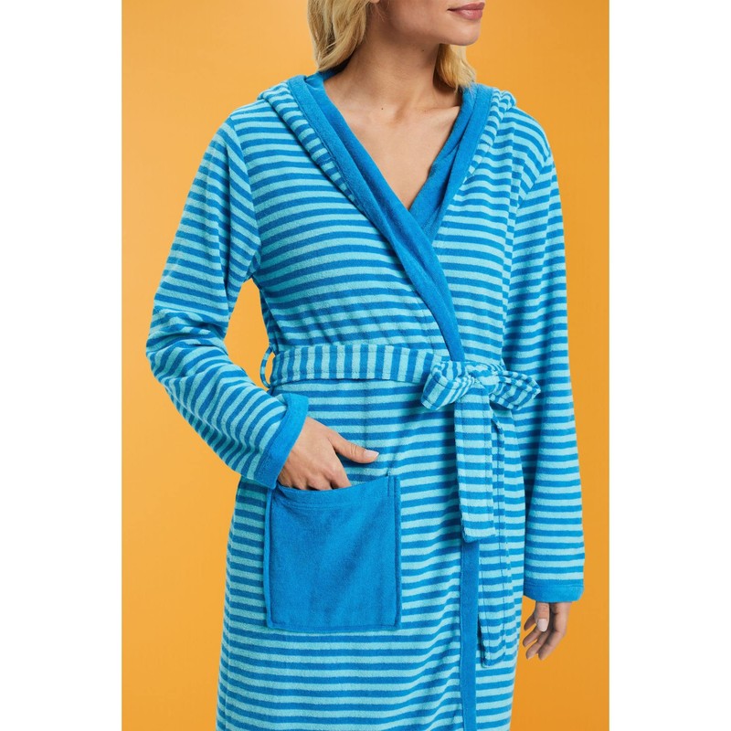 ESPRIT Striped Hooded Terry Bathrobe, turquoise