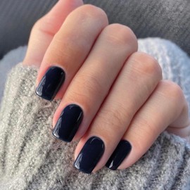 Dark Blue Press on Nails Short Medium Square Glue on Nails Set,KQueenest Solid Color Fake Nails Short Coffin Acrylic Nails Press on Gel Nails for Women Reusable False Nails in 24 Pcs