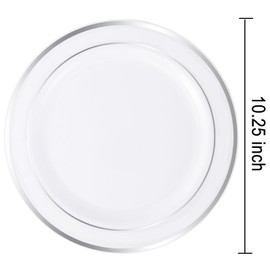 bUCLA 30PCS Silver Plastic Dinner Plates - Premium Heavy Duty 10.25inch Silver Disposable Party Plates, White and Silver Plastic Plates for Wedding & Christmas