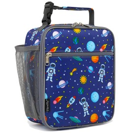 FlowFly Kids Lunch Box Insulated Soft Bag Mini Cooler Back to School Thermal Meal Tote Kit for Girls, Boys (Astronaut)