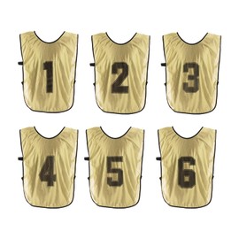 PATIKIL Soccer Training Vest, 6 Pack Team Sports Pinnies Reversible Numbered Soccer Practice Pennies Jerseys Bibs with Belt for Children, 26 Inch Gold