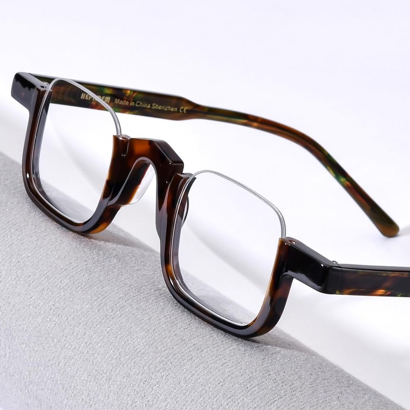 HEPIDEM Matte Multicolor Acetate Glasses Frame Women,Semi Rimless Round Optical