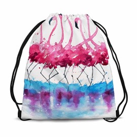 Sotunad Drawstring Backpack Bag Flamingos Watercolor Painting Bird Wildlife Animal Lightweight Backpack Soccer Ball Bag Sutiable for Sports Beach Short Travel Stroage 14x16.9 Inch