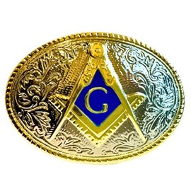 Free Masons Emblem Belt Buckle - Polished Silver Finish