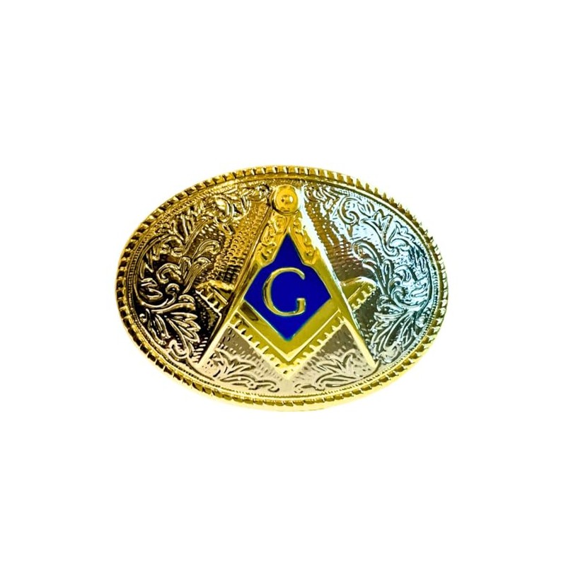 Free Masons Emblem Belt Buckle - Polished Silver Finish