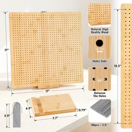 NewEle 17.0" Foldable Crochet Blocking Board with 40 Stainless Steel Pegs - Upgrade Large Blocking Boards for Crochet Projects, Bamboo Granny Square Crocheting Accessories Gifts for Crocheters