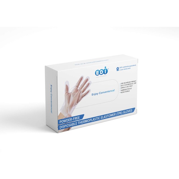 EDI Stretchable Plastic TPE Food Service Gloves (Medium, 200 pcs) (Clear) – Powder-Free, Latex-Free