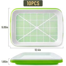 Paquete de 10 bandejas para germinación de semillas con orificios de drenaje, kit de bandejas para germinación de semillas libres de BPA para vivero, bandeja para germinación de trigo
