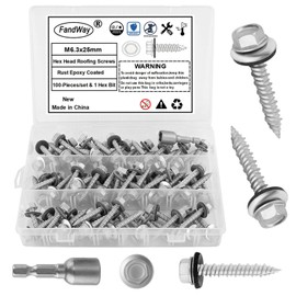 FandWay 100Pcs Sheet to Timber Roofing Screws,M6.3x25mm Self Tapping/Drilling Screws,Hex Head Sheet Metal Tek Screw,Rust Epoxy Coated Wood Siding Screw Hex Drive with EPDM Washer for Roofing Building.