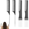 Metal Prong Pick Comb Double-Head Teasing Comb,4Pcs Black Metal Prong
