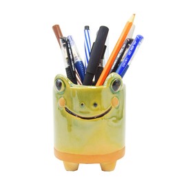 MONMOB Ceramic Frog Pencil Holder Frog Pencil Holder for Desk Accessories Decoration Succulent Plant Pot Office School Ideal Gifts for Women, Mom or Birthdays