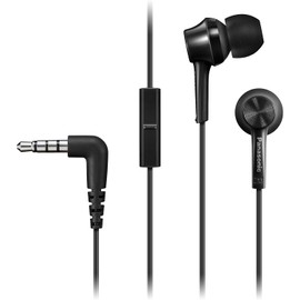 Panasonic TCM115E Wired In-Ear Headphones with Excellent Noise Isolation, Microphone, Powerful Sound, Black