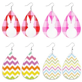 4 Pairs Easter Earrings Bunny Earrings for Women Teardrop Leather Earrings Easter Egg Dangle Earrings Easter Gifts (4 Pairs Easter Earrings)