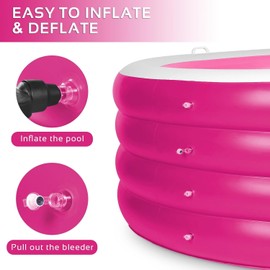 Inflatable Pool with Seating,Four-Tier 72” x 27”Inflatable Swimming Pool with Drink Holder Handles, Summer Family Water Park,Backyard Family Pool, Garden (Pink)