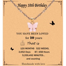 Happy Birthday Cards, 10/16/18/20/21/30/40/50/60/70 Birthday Card with Necklace Butterfly Pendant Necklace for Women Girls Friend Friendship Birthday Gifts (10th birthday card)