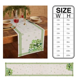 St. Patrick's Day Watercolor Shamrock Clovers Table Runners Cotton Linen Rustic Green Buffalo Plaid Non-Slip Spring Holiday Decor for Kitchen ,Home ,Dining ,Outdoor 13X72 Inches Long French Stripes