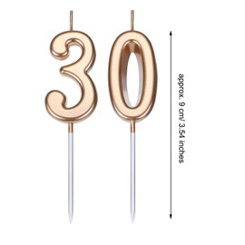 Nuanchu 30th Birthday Candles Cake Topper Happy Birthday Cake Candles Topper Decoration for Wedding Anniversary Celebration Favor, 3.54 Inches Total Length (Champagne Gold)