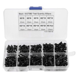 300Pcs M3 Black Button Head Hex Socket Screw Bolt Nut Assortment Kit