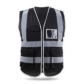 HYCOPROT High Visibility Mesh Safety Reflective Vest with Pockets and Zipper, Meets ANSI/ISEA Standards (S, Black)