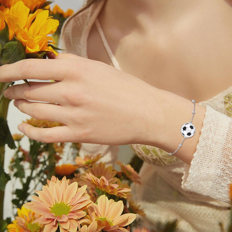 LWQQWL Soccer Bracelet for Women 925 Sterling Silver Sports Jewelry