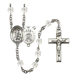 Guardian Angel/Air Force Silver-Plated Rosary 6mm April Crystal Fire Polished Beads Crucifix Size 1 3/8 x 3/4 medal charm
