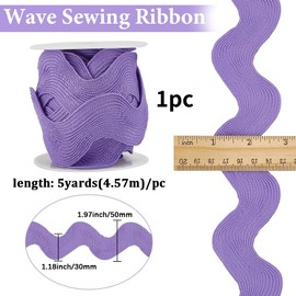 GORGECRAFT 1.2 Inch Rick Rack Trim RIC Rac 5 Yards Sewing Rickrack Lace Wave Ribbon Zig Zag Wave Bending Lace Trim Medium Purple S Shaped Woven Braided Fabric with Spool for DIY Crafts Wedding Dress