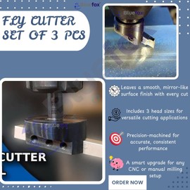 Bluefox Fly Cutter Holder Set 3 Pcs with ½ Inch Shank and HSS Square Tool Bits Metal Lathe Milling Machine Fly Cutting Tool with Wooden Stand | Milling Fly Cutters 1/2" Shank | 3 in Fly Cutter