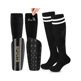 VZV Children's Football Shin Pads with Non-Slip Cuffs for Inserting Shin Pads Football Men Black M
