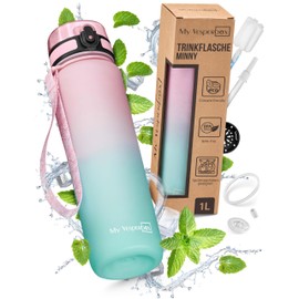 My Vesperbox Minny Children's Leak-Proof Water Bottle, with Straw or Strainer, 1 L, Lightweight Tritan Water Bottle, BPA-Free, for Nursery, School, Pink-Turquoise, 1 L